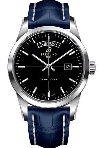 The blue leather straps copy watches have black dials.