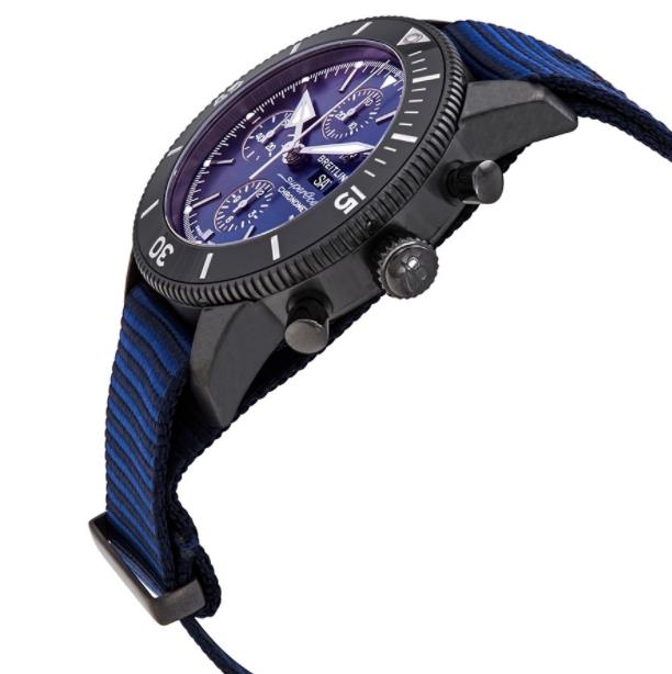 The stainless steel fake watches have blue straps.