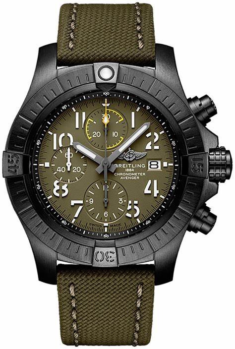 The male fake watch has khaki green dial.
