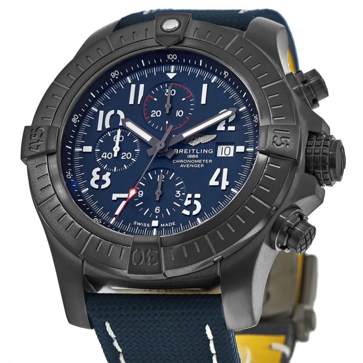 The titanium fake watch has blue strap.